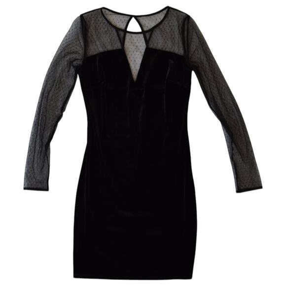 Mango Black Velvet Sheer Mesh Sleeves Sheath Mini Dress Size Small - Picture 1 of 7